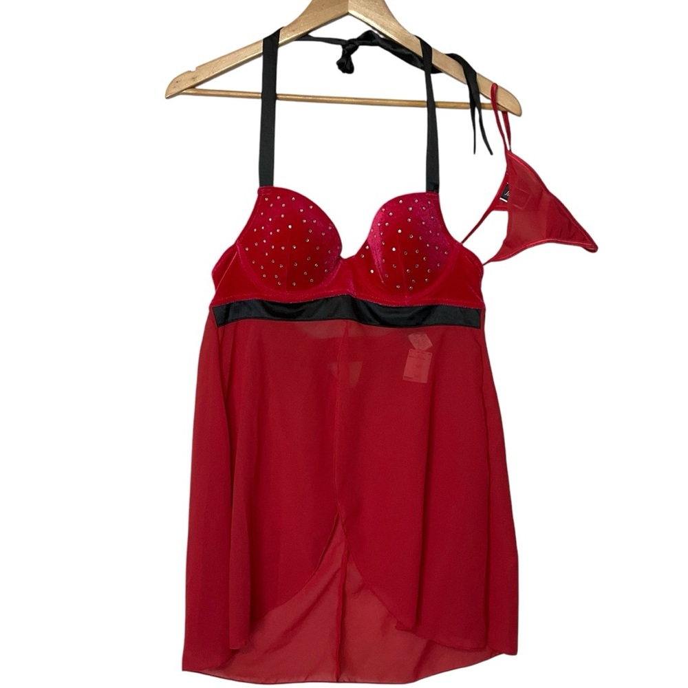 FREDERICK’S OF HOLLYWOOD sz Small Lingerie Set Velvet Padded Bust Halter Neck